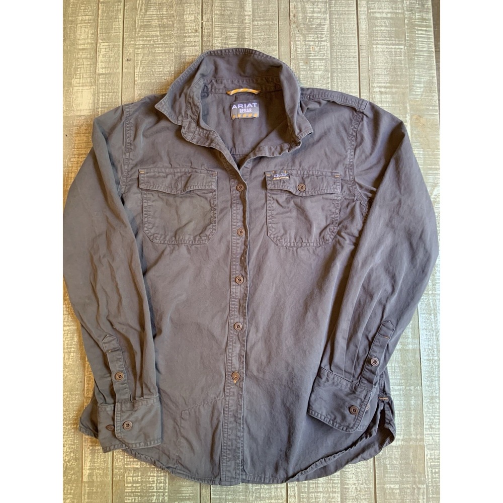 Ariat Rebar Button Up Shirt Men's Medium Gray Cotton Long Sleeve Workwear